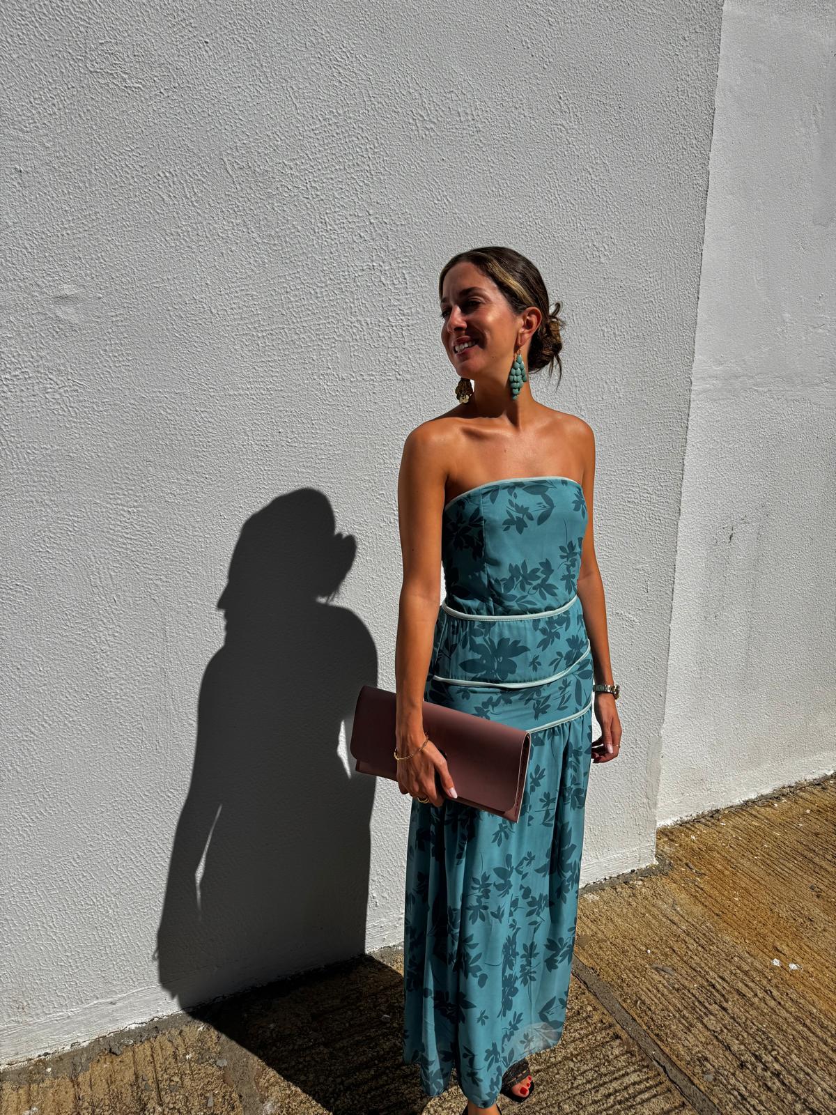 Vestido frunce turquesa