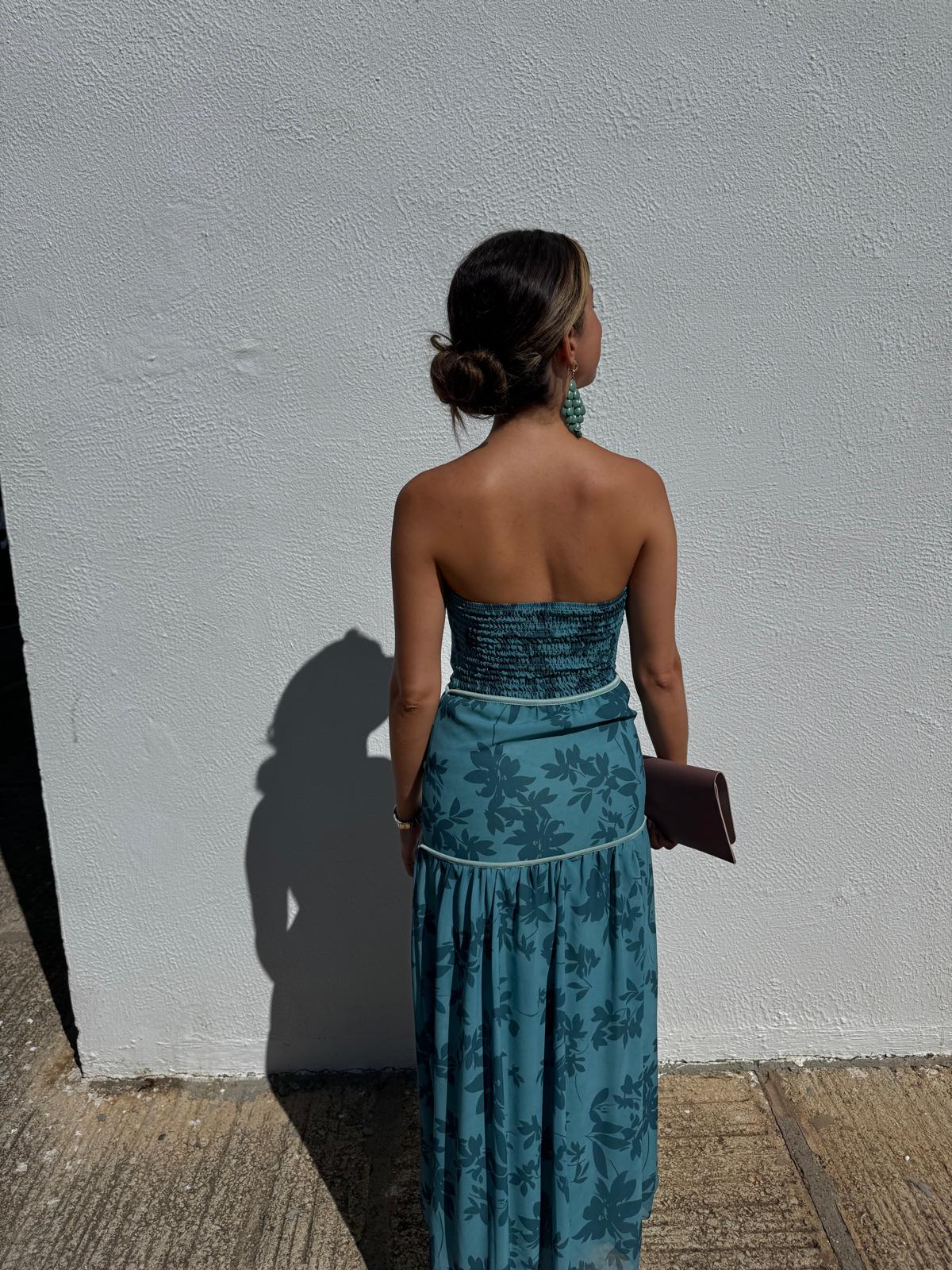 Vestido frunce turquesa