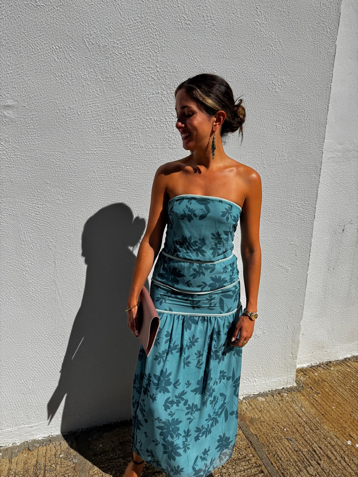 Vestido frunce turquesa