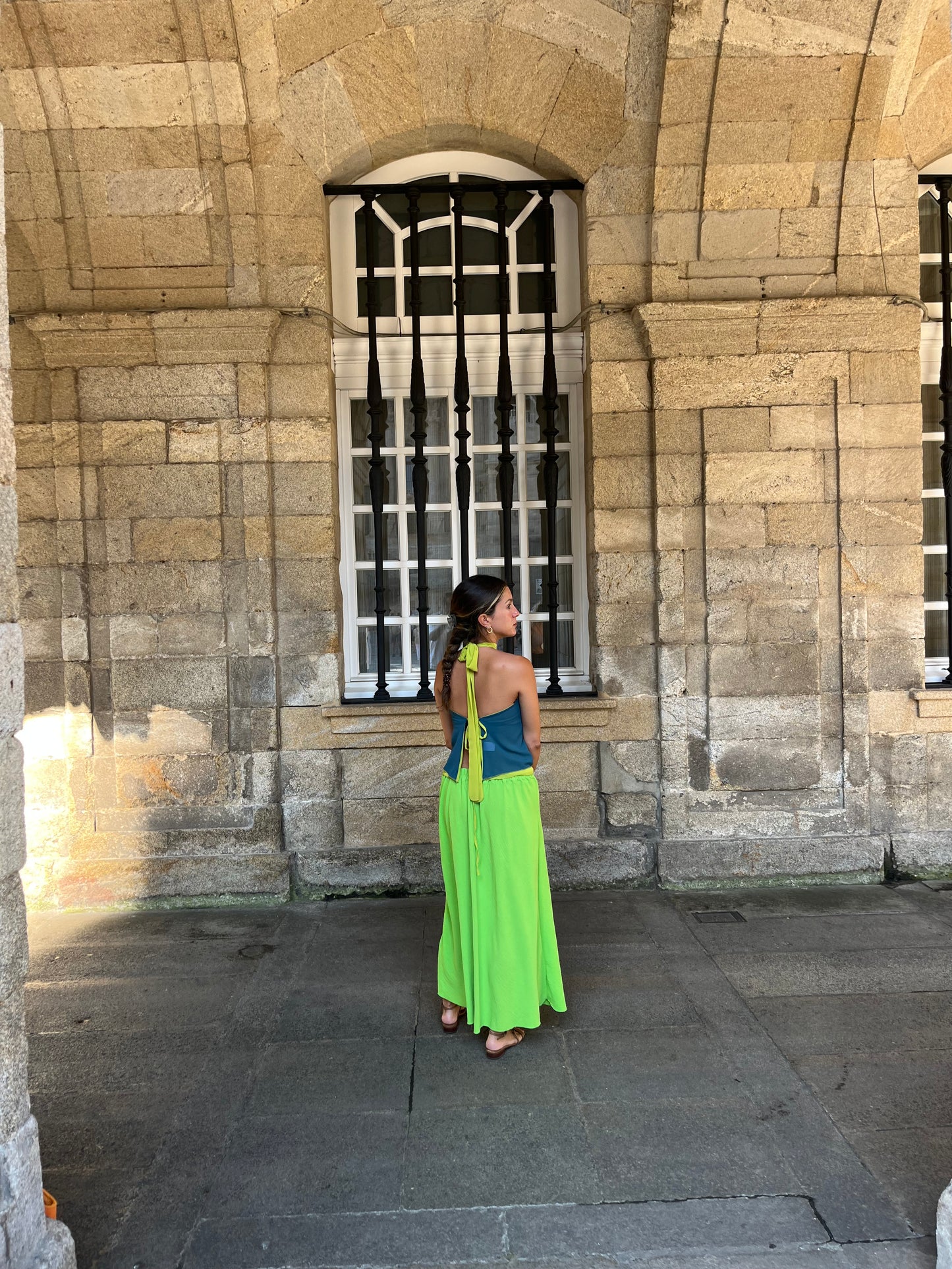 Blusa halter azul y verde