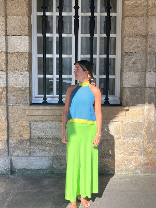 Blusa halter azul y verde