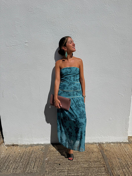 Vestido frunce turquesa